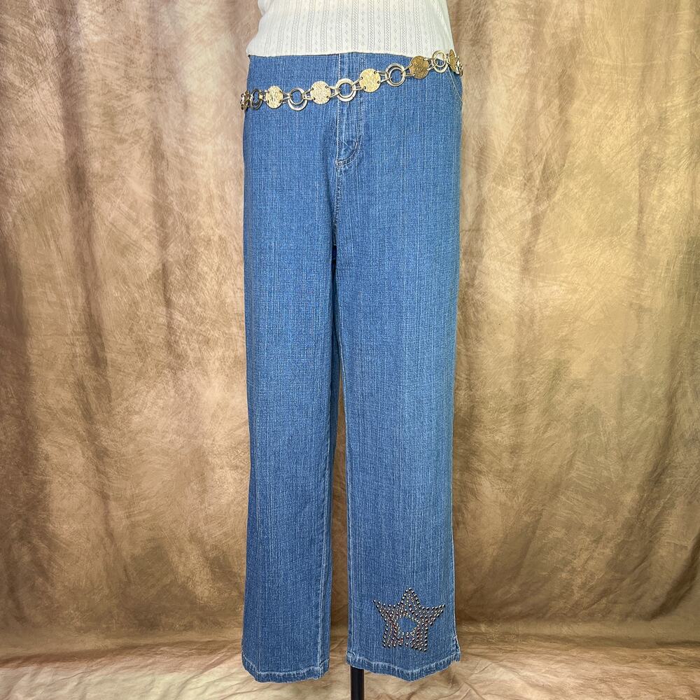 Vintage Y2K Studded Jeans Star Pattern Blue Denim High Rise Indie McBling 2000s